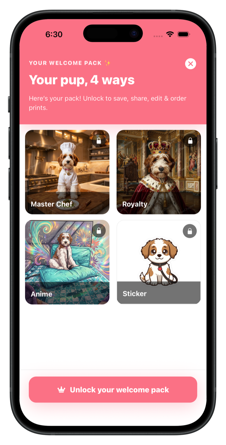 One photo, four looks, welcome pack